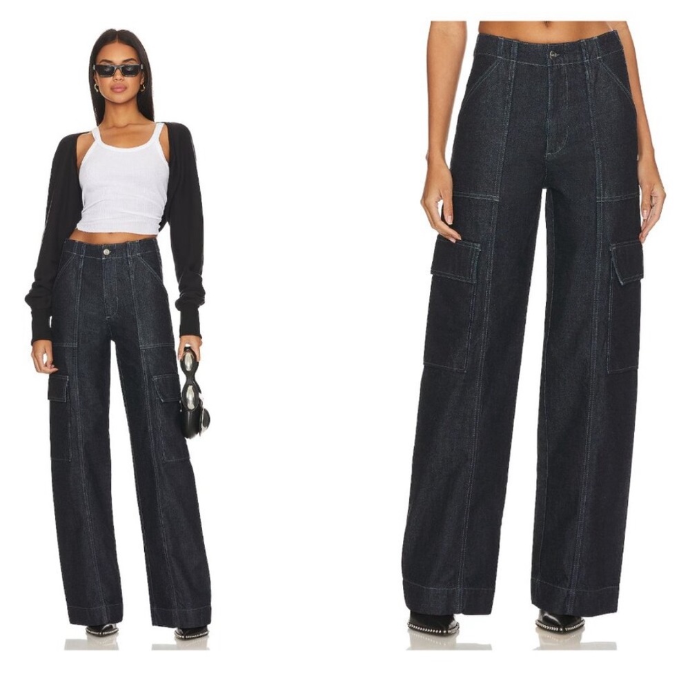 AG‎ Adriano Goldschmied x EmRata Amia Wide Leg Cargo Jeans Dark Indigo Size 32